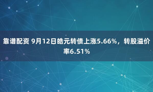 靠谱配资 9月12日皓元转债上涨5.66%，转股溢价率6.51%